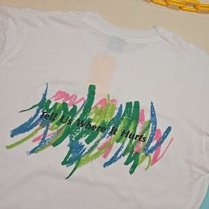 VTG Tell Us Where It Hurts T-Shirt Rose Rehab XL Single Stitch Neon Scribble USA